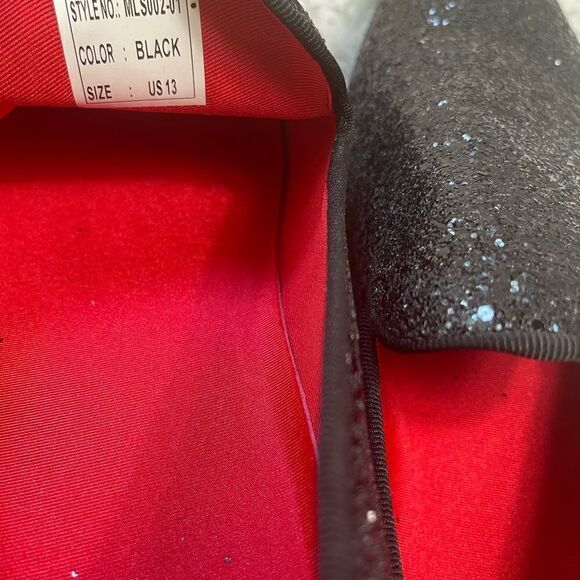 NWOT Black glitter synthetic leather Men’s slip on dress shoes rubber soles SZ13 main image 7